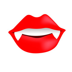 Fototapeta na wymiar Red lips of a vampire, vector illustration,
