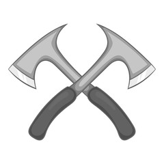 Two axe icon in black monochrome style isolated on white background. Equipment symbol vector illustration