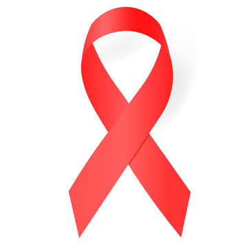 realistic red ribbon aids symbol.