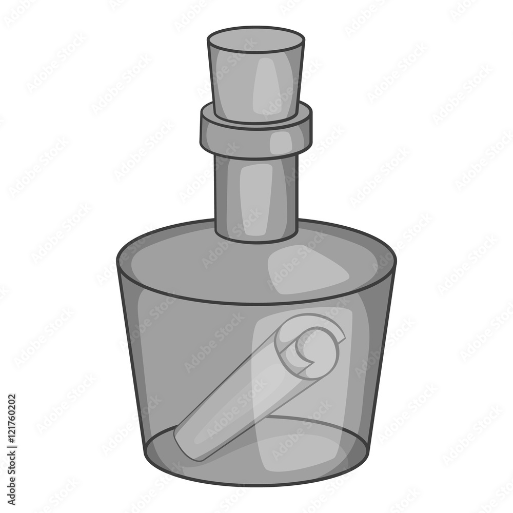 Poster message in a bottle icon in black monochrome style isolated on white background. note symbol vector 