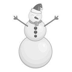 Snowman icon in black monochrome style isolated on white background. New year symbol vector illustration