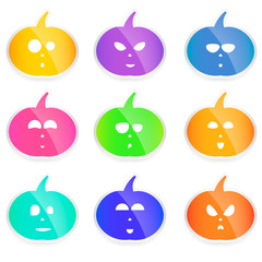 set of colorful vector Halloween pumpkins, cute and funny little faces,