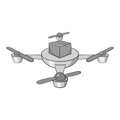 Quadcopter icon in black monochrome style isolated on white background. Device symbol vector illustration