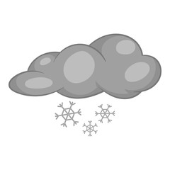 Clouds and snow icon in black monochrome style isolated on white background. Weather symbol vector illustration