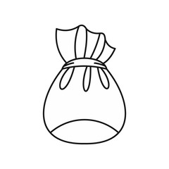 Bag of Santa Claus with gifts icon in outline style isolated on white background. New year symbol vector illustration