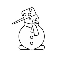 Snowman icon in outline style isolated on white background. New year symbol vector illustration