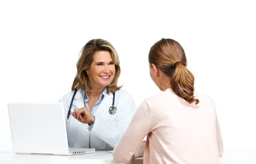 Mature medical doctor woman and patient.