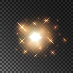 Glittering golden star light sparks