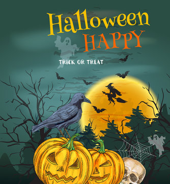 Halloween Party poster with pumpkin lanterns