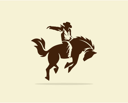 Cowboy riding wild horse