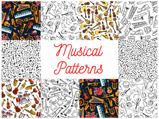 Musical instruments and notes pattern backgrounds © Vector Tradition