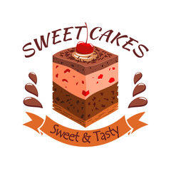 Sweet cake with berries. Bakery shop emblem