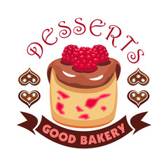 Dessert cake with berries. Good bakery shop emblem