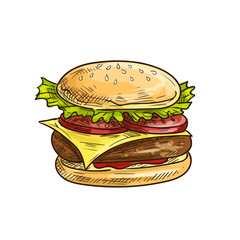 Cheeseburger fast food sketch icon