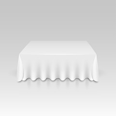 Vector Empty Rectangular Table with Tablecloth Isolated on White Background
