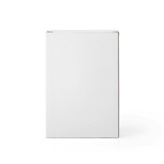 Blank White cardboard box front view isolated on white background. Packaging template mockup...