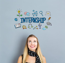Internship concept with happy young woman
