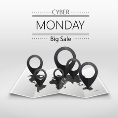 Vector world map with cyber monday