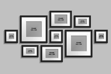 Vector collection of isolated black frames with white passepartout