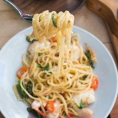 Spaghetti with shrimps