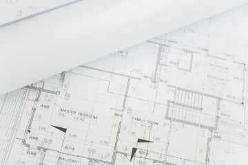 architectural drawing paper rolls of a dwelling for construction