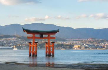 Miyajima, Hiroshima, Japan at the famed floating torii gate.