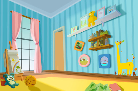 Illustration for Children: Sweet Child Room. Video Game's Digital CG Artwork, Concept Illustration, Realistic Cartoon Style Background
