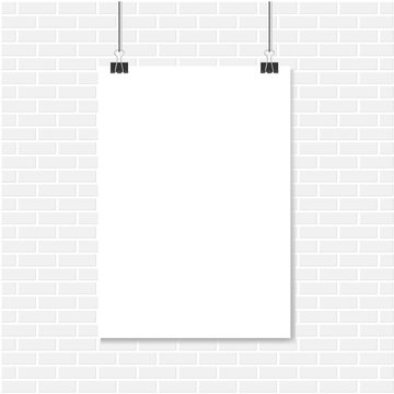 White brick wall and vertical realistic poster mockup