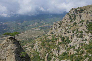 Fototapeta na wymiar The rock formations of the Demerdji mountain. Valley of Ghos.