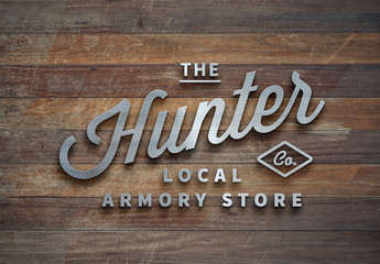 Metallic Signage Mockup on Wood