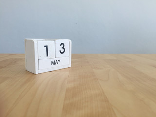 May 13th.May 13 white wooden calendar on vintage wood abstract b
