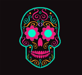 Skull vector background for fashion design, patterns, tattoos neon color