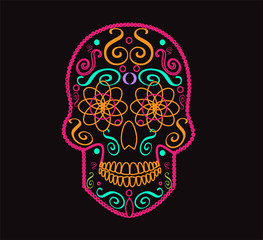 Skull vector background for fashion design, patterns, tattoos neon color