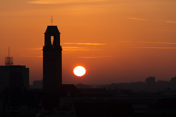 Sunset behind Spandau skyline