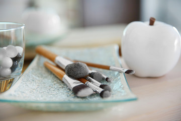 Set of professional makeup brushes, closeup