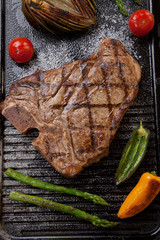 Grilled T-Bone Steak and Vegetables