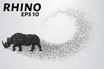 Rhino of the particles. Rhino consists of small circles. Vector illustration
