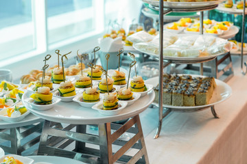 Cocktail meeting party with variety dessert and food elegant decorated