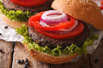 Vegetarian black bean burgers from macro. Horizontal
