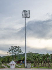 Electric post spotlight in park