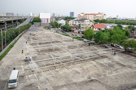 Parking lot white steel structure in bangkok city