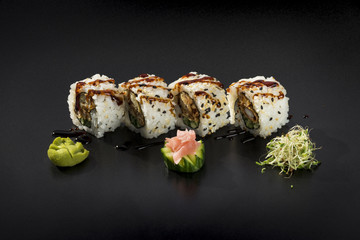 Small set of fresh Japanese food Uramaki sushi