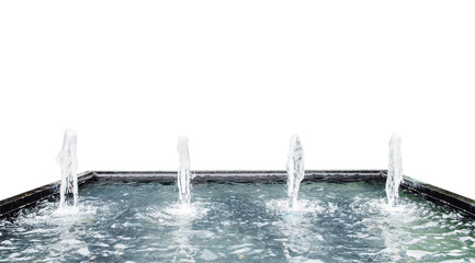 Fountain water spout spray in luxury basin on white background
