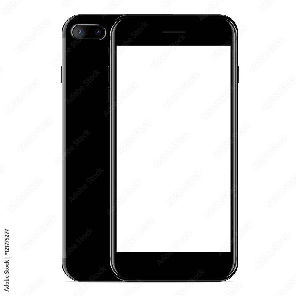 Poster vector, mockup phone front and side view black color on white background