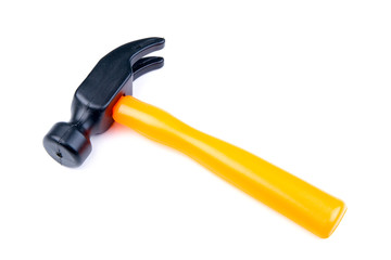 Children's toy tool plastic color hammer isolated on white backg