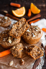 Healthy carrot muffins with walnuts