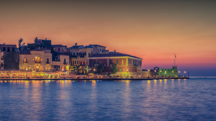 Fototapeta premium Chania, Crete, Greece: Venetian harbor