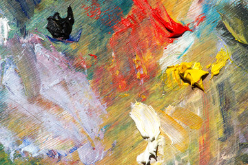 Colored palette of oil paints. Creative wood background