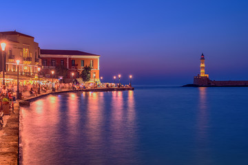 Fototapeta na wymiar Chania, Crete, Greece: lighthouse in Venetian harbor