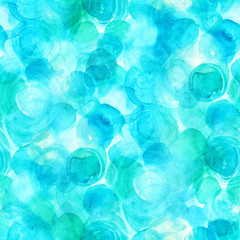 Abstract seamless watercolor print in teal and white